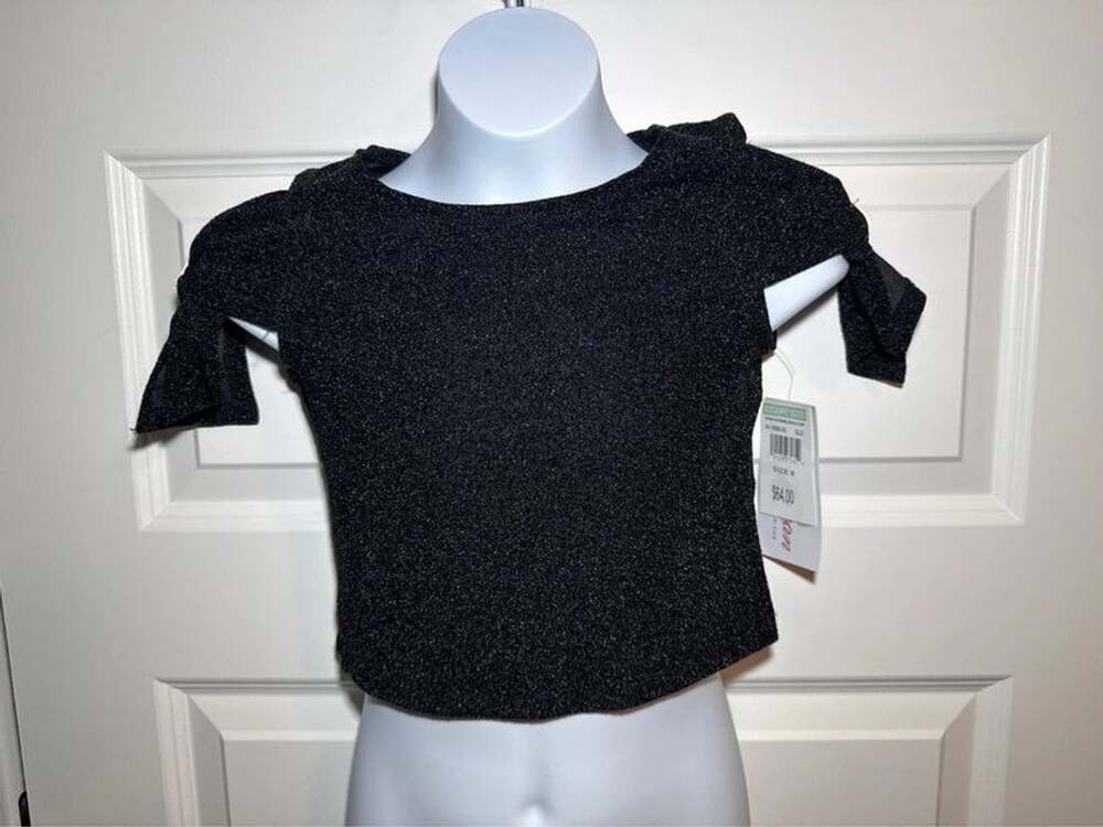 Bonnie Jean Girls Metallic Shimmer Cold-Shoulder Top - Black / Gold, Size 8 NWT